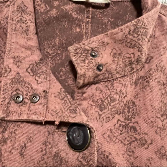 Free People Rusty Brown Boho Tapestry Print Victorian Button Down Coat Sz Small - Picture 4 of 14